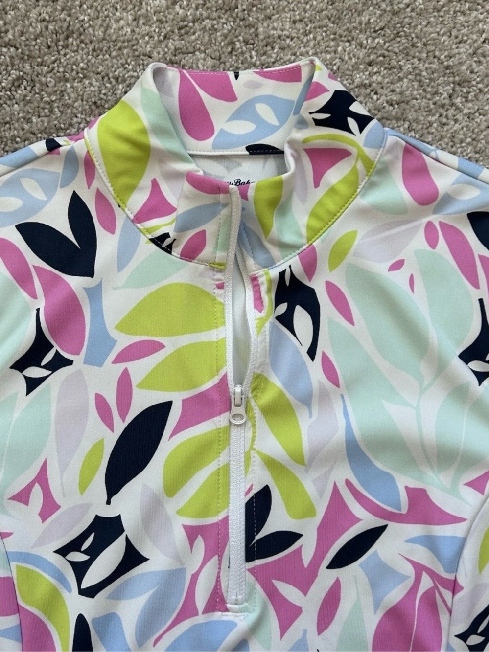 Tommy Bahama Golf Womens Small 1/4 Zip Pullover Sun Shirt Tropical Leaf Pockets - Picture 5 of 8